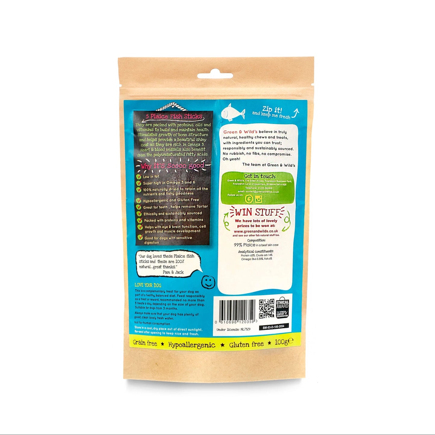 Green & Wild's 5 Plaice Fish Sticks 100g