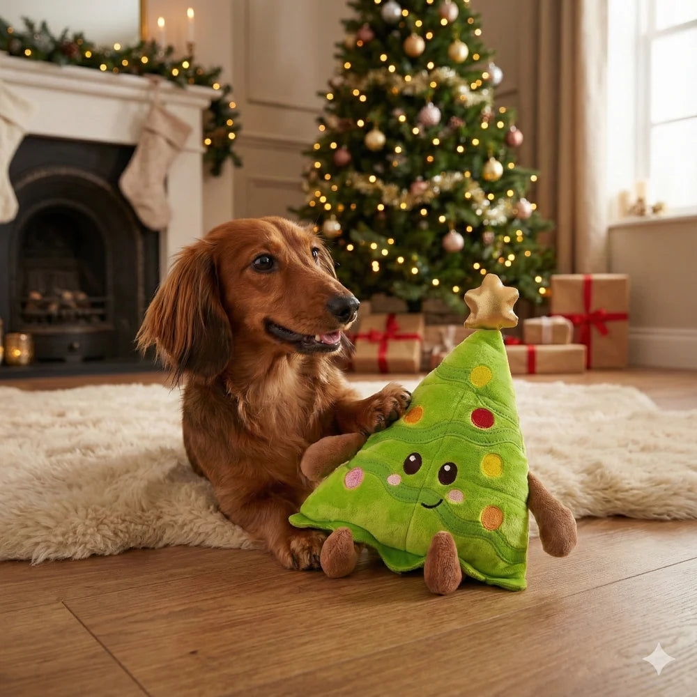 Happy Pet Cooper Christmas Tree Multi Squeaker Dog Toy