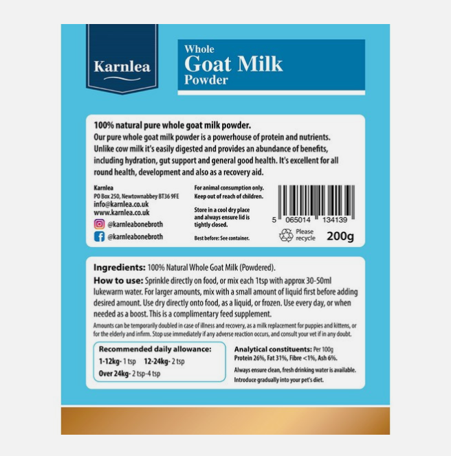 Karnlea Whole Goat Milk Powder 200g