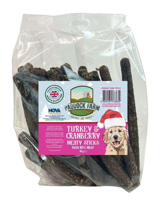 Nova Paddock Farm Turkey & Cranberry Meaty Sticks 1kg