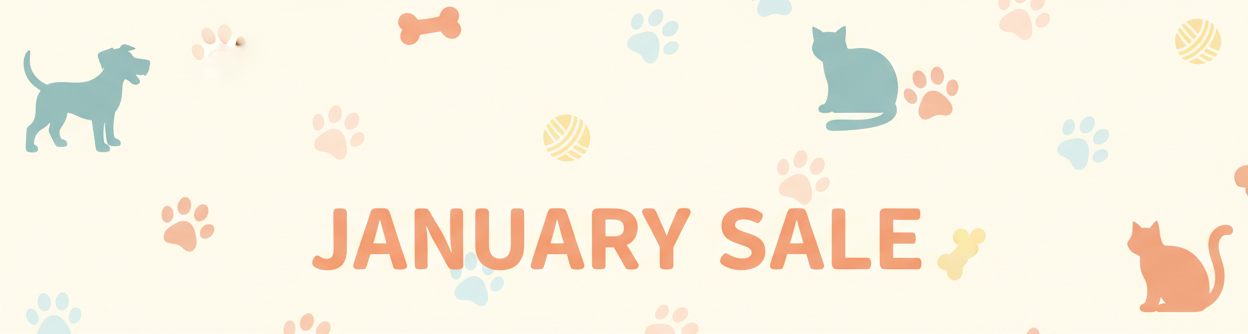 January Sale banner for a pet shop. centre bottom for text. Less image more text