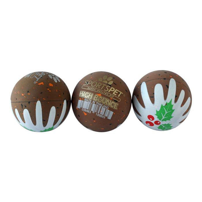 Sportspet Xmas Pudding High Bounce Balls 3 Pack
