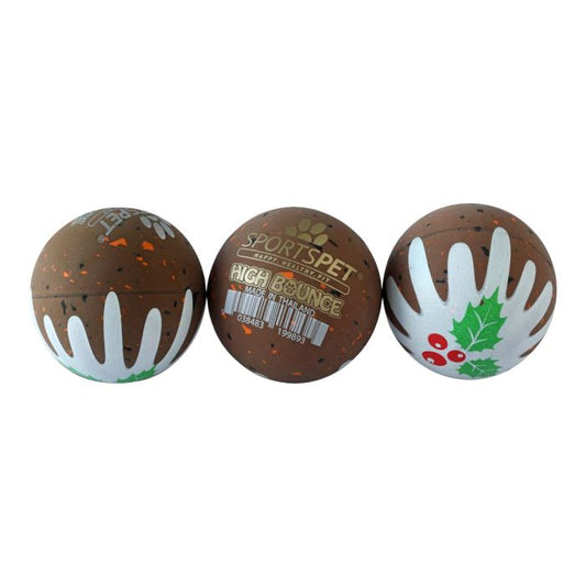 Sportspet Xmas Pudding High Bounce Balls 3 Pack